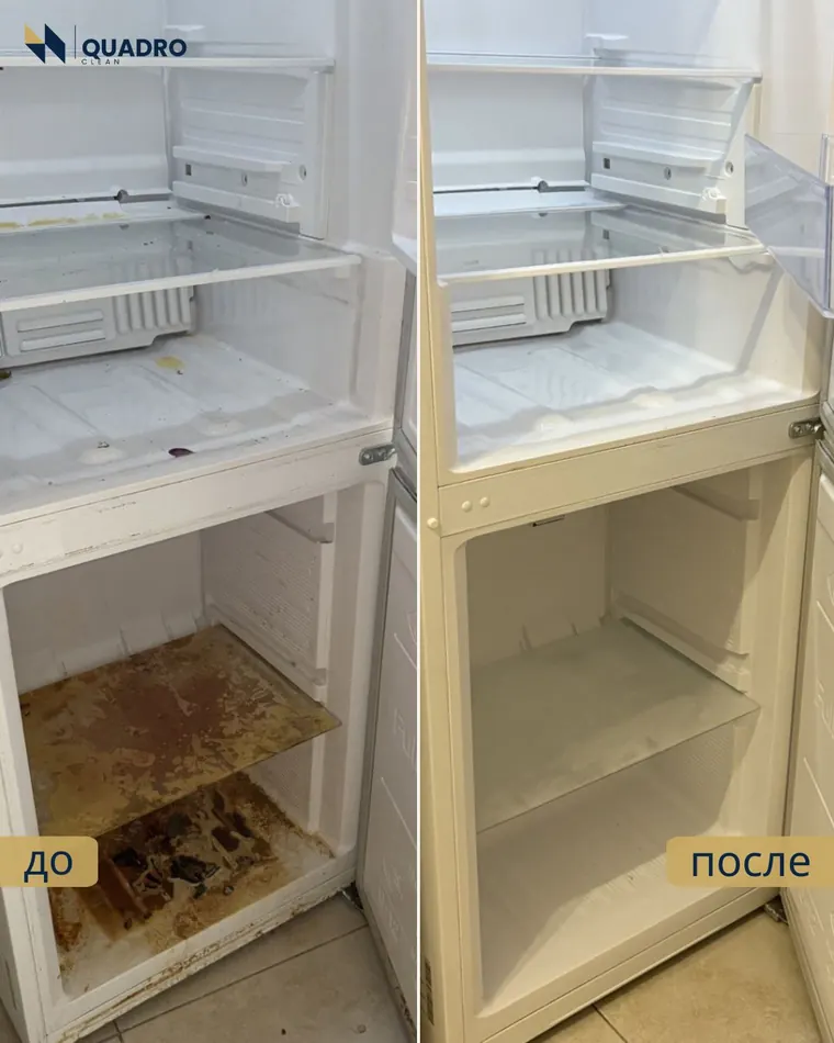Мойка холодильника внутри — уборка в Астане, до и после